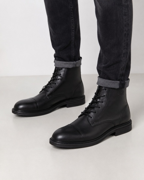 Jack & Jones skórzane botki męskie czarne sznurowane – rozmiar 42