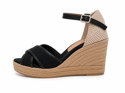 Kanna – damskie sandały na koturnie espadryle, czarne, rozmiar 42