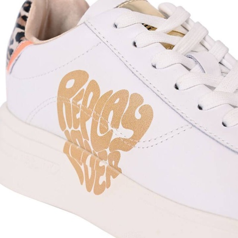 Replay – damskie sneakersy platformowe białe z printem i motywem panterki, rozmiar 38