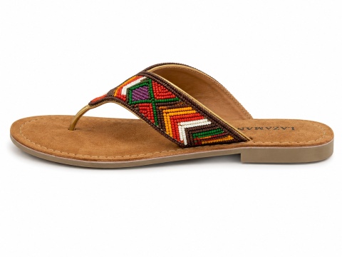 Sandały japonki LAZAMANI damskie z koralikami boho – rozmiar 36