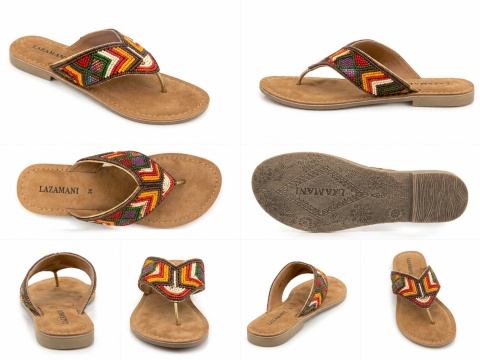 Sandały japonki LAZAMANI damskie z koralikami boho – rozmiar 36