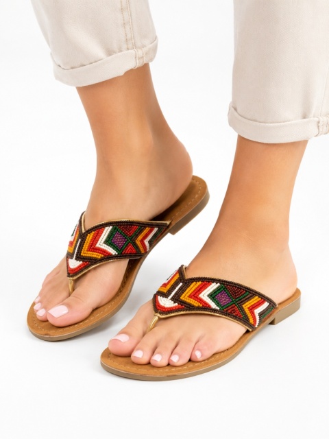 Sandały japonki LAZAMANI damskie z koralikami boho – rozmiar 36