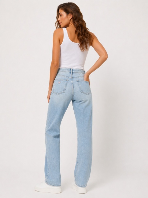 GUESS 1981 Reborn Denim 80’s Straight High Rise Jeans – damskie, jasnoniebieskie, rozmiar W29/L33