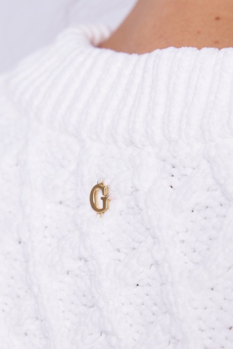 GUESS Akil Chenille Cable Swtr – damski sweter szenilowy w warkocze ecru/biały, rozm. S