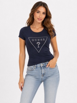 GUESS Carlee Tee czarny T-shirt Damski z Kryształkowym Logo r. S