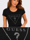 GUESS Carlee Tee czarny T-shirt Damski z Kryształkowym Logo r. S