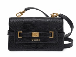 GUESS Czarna Torebka Damska Crossbody – Faktura Jaszczurki – 23 × 15 × 7 cm