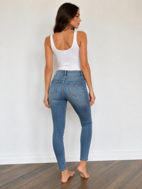 GUESS Damskie Jeansy Skinny Niebieskie Stretch Wysoki Stan Denim Rozmiar 38