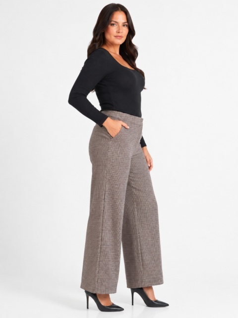 GUESS Ines Palazzo Pant – damskie spodnie w pepitkę, szeroka nogawka, XL / EU 46