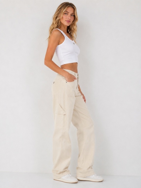 GUESS Jenny Carpenter Jeans Carpenter Ecru/Cream 100% Bawełna Cargo Straight W31 L31