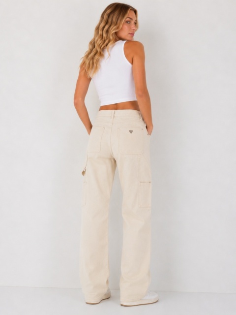 GUESS Jenny Carpenter Jeans Carpenter Ecru/Cream 100% Bawełna Cargo Straight W31 L31