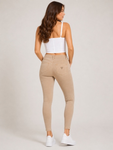 GUESS Sculpt High Rise Skinny – damskie spodnie, beżowe, rozmiar 27