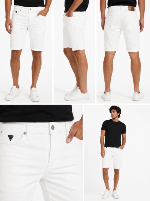 GUESS Sonny Short Białe Szorty Jeansowe Stretch Logo AGHW r. L