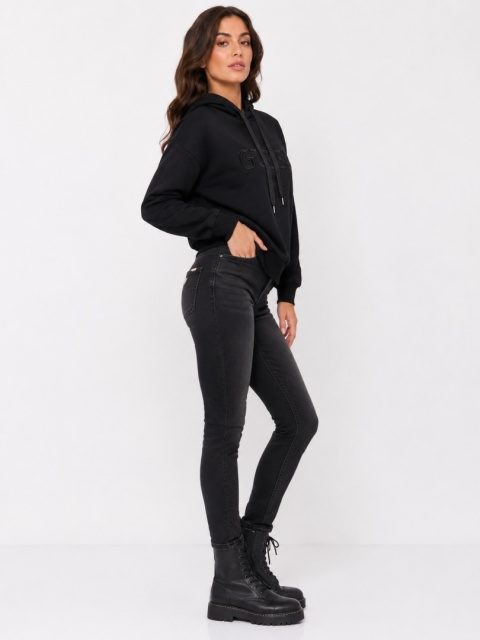 GUESS Zendra Hoodie – Czarna Bluza z Kapturem Logo 3D – Rozmiar S