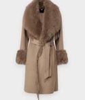 GUESS by Marciano elegancki płaszcz z futrzanym kołnierzem i frędzlami – beżowy / taupe, IT 38 / EU 34