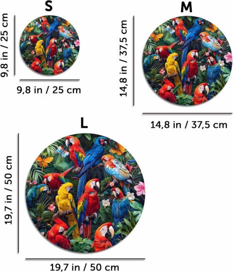 Iconic Puzzles - Kolorowe papugi, 100% zrównoważone drewniane puzzle,, rozmiar L, 600 sztuk