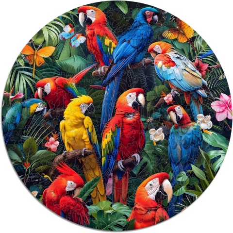 Iconic Puzzles - Kolorowe papugi, 100% zrównoważone drewniane puzzle,, rozmiar L, 600 sztuk