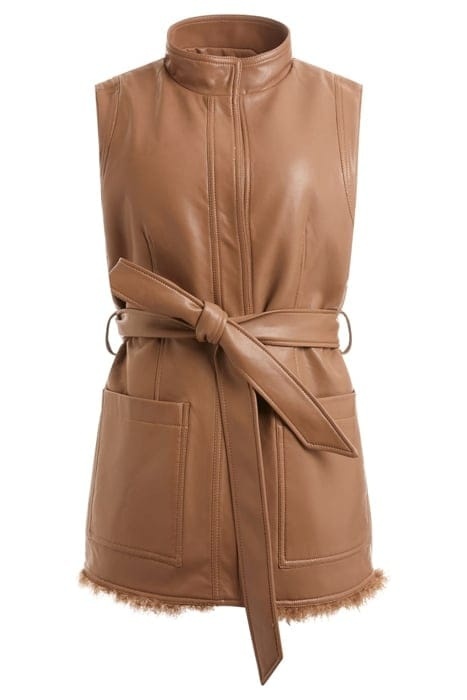 MARCIAO by GUESS Susy Vest – damska dwustronna kamizelka z futerkiem, beżowa/brązowa, rozm. S
