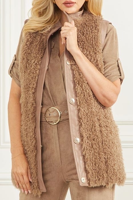MARCIAO by GUESS Susy Vest – damska dwustronna kamizelka z futerkiem, beżowa/brązowa, rozm. S