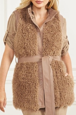 MARCIAO by GUESS Susy Vest – damska dwustronna kamizelka z futerkiem, beżowa/brązowa, rozm. S