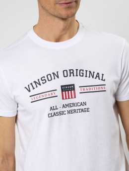 Produkt bez nazwy VINSON ORIGINAL – Męski T-shirt z nadrukiem, biały, 100% bawełna, rozmiar XL