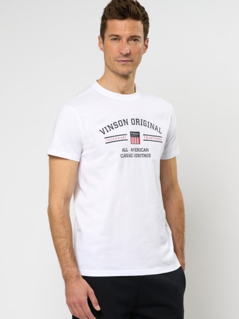 Produkt bez nazwy VINSON ORIGINAL – Męski T-shirt z nadrukiem, biały, 100% bawełna, rozmiar XL